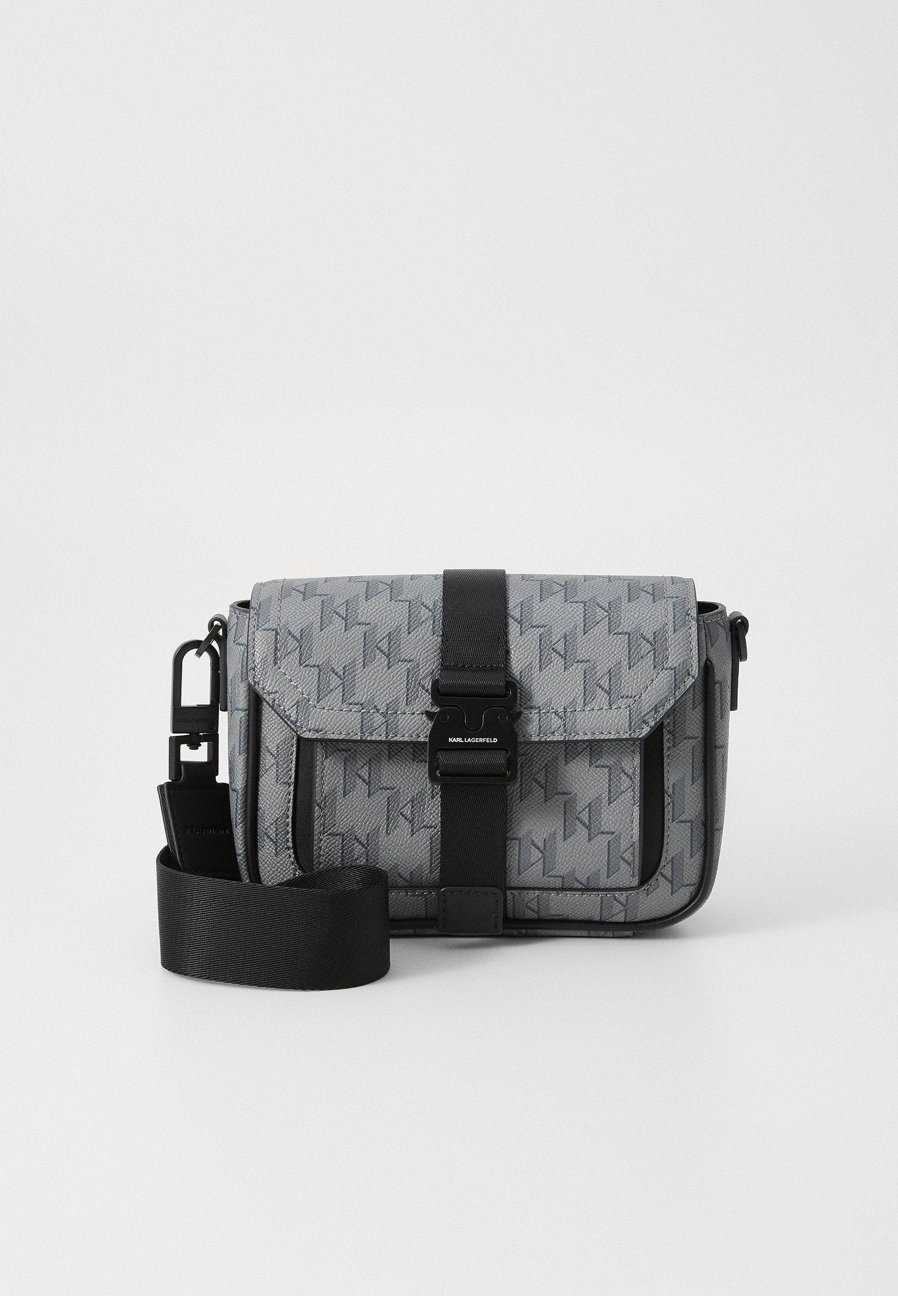 KARL GREY MONOGRAM BUCKLE CROSSBODY