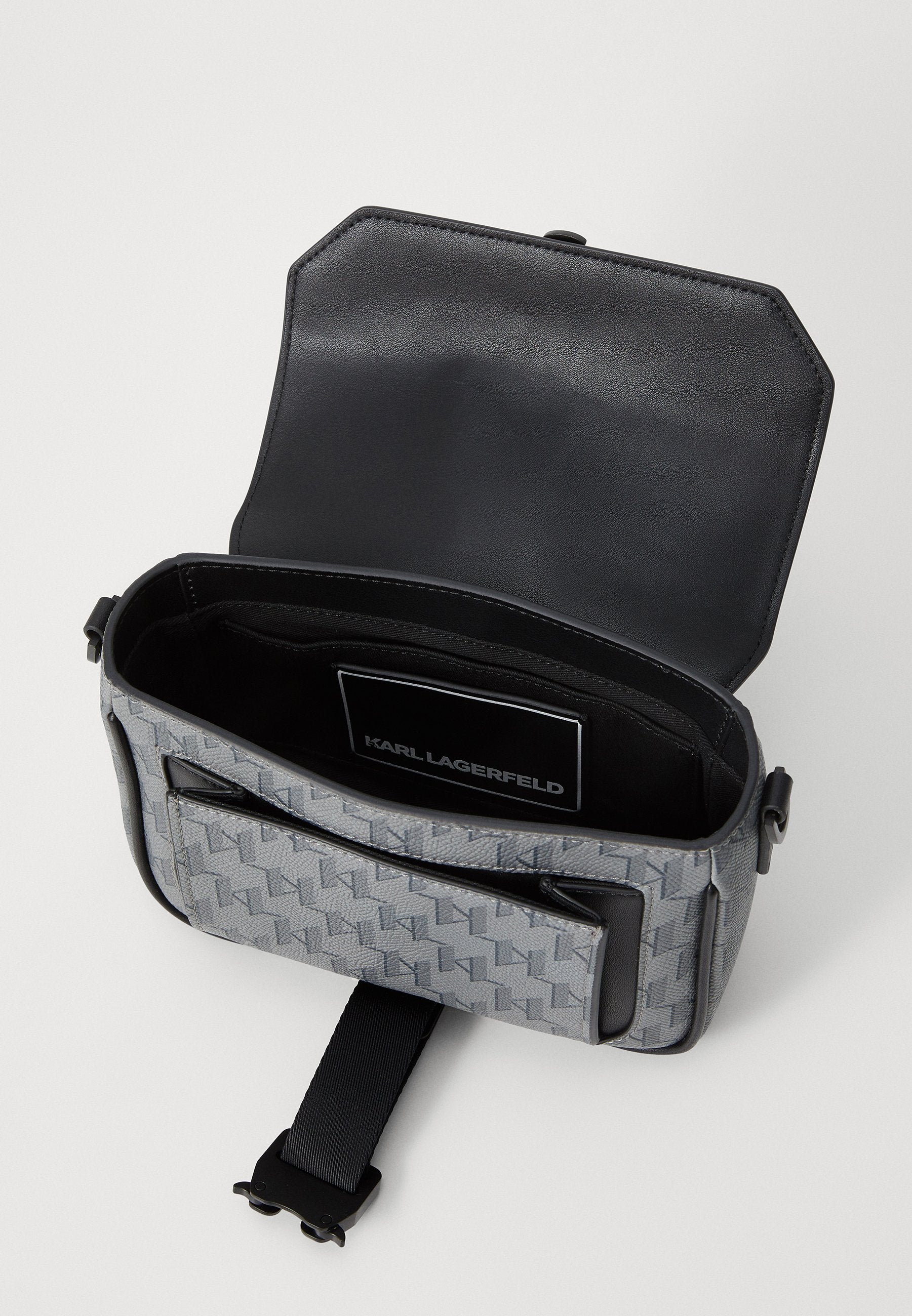KARL GREY MONOGRAM BUCKLE CROSSBODY