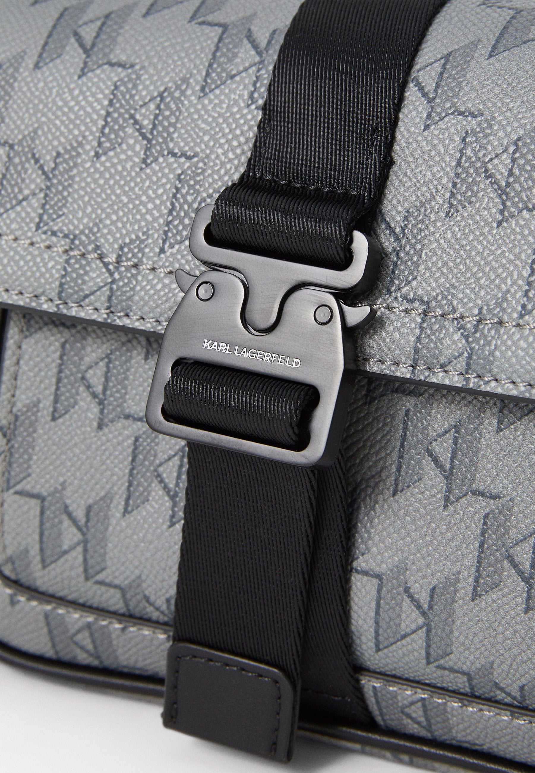 KARL GREY MONOGRAM BUCKLE CROSSBODY